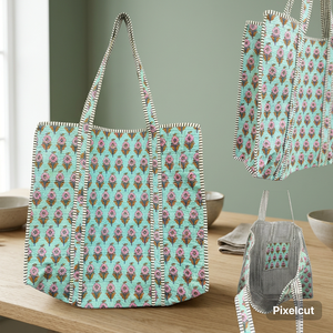 Bolsa de Compras Textil con Estampado Floral Grande, Asa para el Hombro y Cierre con Cordón, para Uso Diario - Product Image 3