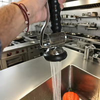Robinet de cuisine industriel à montage sur plan, 2 trous, 48 pouces, chromé, 2 poignées, avec douchette extractible, pour usage commercial, pré-évier, cuisine professionnelle, hôtel