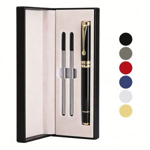 Promotional Custom Pen Logo Luxury Business Gift Black Metal <b>Roller</b> 2 Refills Ball Point Pens Set With Box - Product Image 1