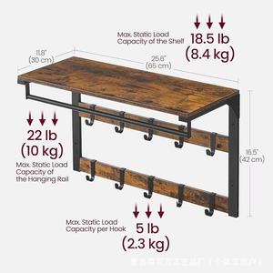 Retro Wall Mounted <b>Coat</b> Rack Solid <b>Wood</b> 25.6 In X 11.8 In With <b>Hooks</b> For Entryway Storage - Product Image 1