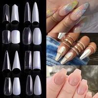 500 pièces/sac Capsules d'ongles artificielles en acrylique de style français, capsules d'ongles artificielles à couverture complète, pointes d'ongles en forme de cercueil, doigts, 10 tailles