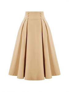Falda Larga Casual de Primavera y Otoño, Estilo Vintage, Plisada, Tipo Corsé, Cintura Alta, Corte en A, con Bolsillos para Mujer - Product Image 2