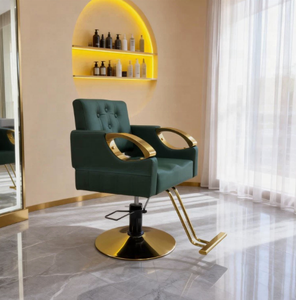 Sillón de Barbería Moderno, Hidráulico, Tapizado, con Base Metálica, Color Verde Militar - Product Image 5