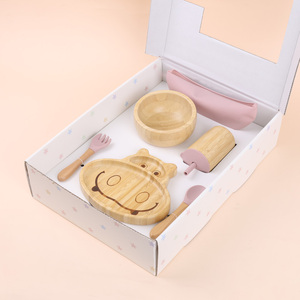 Assiettes en <span class=keywords><strong>bambou</strong></span> antidérapantes durables tasses pour enfants avec pailles et couvercles anti-fuite couleur unie silicone souple alimentation LED sevrage ensemble bébé - Product Image 2