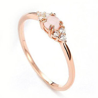 Bague en argent sterling 925 avec quartz rose, design à griffes et zirconiums blancs, bague de fiançailles