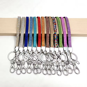 Customized LOGO Durable Nylon Rhinestone Bling Diamond Crystal Phone Lanyard Wrist Strap Car Glitter Keychain