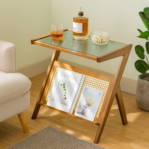 Glass Top Side <b>Table</b> With Magazine Rack For Living Room Coffee <b>Table</b> - Product Image 1