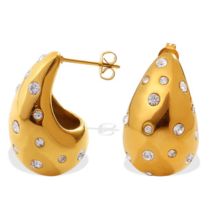 European American Style Retro Gold Plated Teardrop <b>Earrings</b> With Rhinestones Party Fashion Drop <b>Earrings</b> Stainless Steel <b>Post</b> - Product Image 5