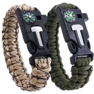 Antrive Ngoài Trời 5 Trong 1 Bánh Bộ Dụng Cụ Đá Còi La Bàn Scraper Parachute Dây Survival Paracord Vòng Đeo Tay Với La Bàn