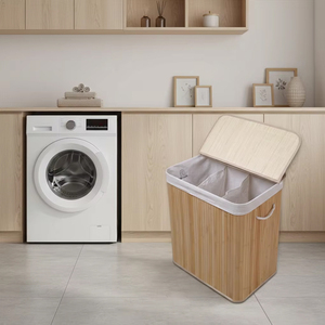 Panier à linge pliable en bambou avec couvercle à clipser et poignées pour la buanderie, la chambre et la salle de bain - Product Image 2