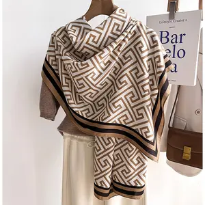 Euro Style Luxury Brand Designer Shawls Logo Printed Viscose Silk Scarf Hijab Long Imitation Cotton Wool Scarves for Women