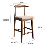 Chaise de bar minimaliste italienne avec pieds en bois massif, tabouret de comptoir haut de style nordique avec dossier en forme de corne