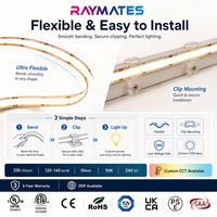 Bande lumineuse COB à haute efficacité 24V personnalisée en usine RAYMATES, 336 LED, CRI90, bande LED COB flexible pour l'éclairage commercial intérieur