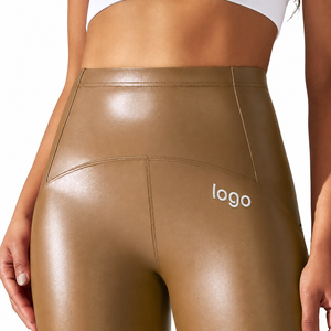 Leggings de Yoga Personalizados de Cintura Alta con <span class=keywords><strong>Efecto</strong></span> Levanta Glúteos y Control de Abdomen, de Nailon, Spandex y Cuero PU para Mujer, para Gimnasio, Yoga, Fitness, Entrenamiento y Running - Product Image 2