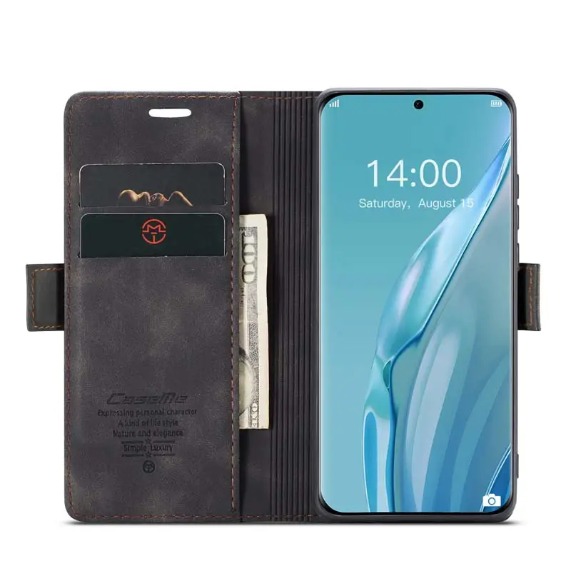 CaseMeスマート携帯電話ケースHuaweiP60Art用磁気超薄型多機能カードホルダーケース