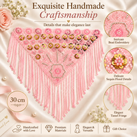 Col châle à franges perlées roses, cape triangulaire à strass et paillettes, garniture à pompons faite à la main pour costumes de danse, fêtes, festivals et projets DIY