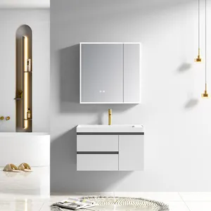 YIDA 32" 40" Wall Hung Wood Grain Bathroom Vanities Combo With Drawers Bath Mirror Cabinet
