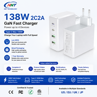 Vente d'usine - Chargeur rapide GaN 138W à 4 ports USB-A + USB-C avec protection PD QC OTP, écologique, prise US EU UK JP pour ordinateur portable et téléphone