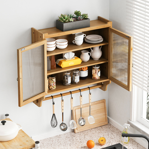 Glass Door Vintage Double Door Wall Cabinet 24.8 In With Three Tiers <b>Storage</b> Towel Rack <b>For</b> <b>Kitchen</b> Bathroom Dining - Product Image 3