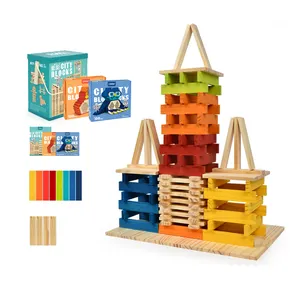 Mideer MD1114 mainan blok bangunan Model rumah kayu berwarna-warni mainan kayu blok kota