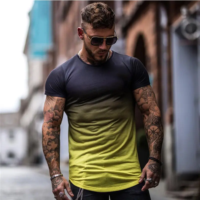 Mode Sommer Gradient T-Shirt Krawatte Färbung Männer Sublimation T-Shirts Muskel Gym Workout Tops