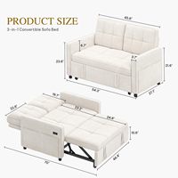 Sofá Cama Convertible Moderno 3 en 1, Sofá Cama con Estructura de Madera, Cama Extraíble, Futón de Lino, Respaldo Reclinable, Bolsillo Lateral, Dormitorio