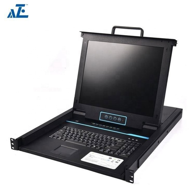 1U 19" Rackmount Integrated 8 Port IP20 KVM Switch Console with D-SUB Interface 1280x1024 Resolution Black in Stock