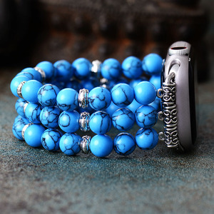 Bracelet perlé en résine bleu et blanc pour Apple Watch – Bijou de mode pour smartwatch - Product Image 4