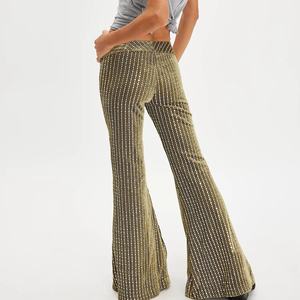 Pantalones de Mujer Estilo Nuevo para Otoño, Pantalones de Terciopelo Elásticos de Cintura Alta, Casuales, Anchos, con Corte de Campana, Pantalones Largos Elásticos - Product Image 2