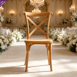 Chaise en résine plastique à dossier en rotin tressé, design moderne, couleur bois, forme goutte d'eau, dossier croisé en X, pour jardin, mariage, fête - Product Image 5