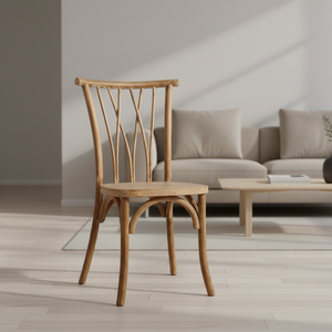 Chaises Botanica en bois Sunzo Furniture, chaises de banquet de luxe modernes, chaises empilables à dossier croisé pour événements, mariage - Product Image 1