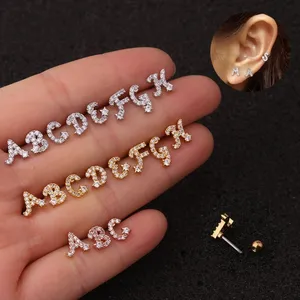 Juego de piercings para el trago de acero quirúrgico con diseño de letras, pendientes de cartílago, piercing, joyería, color plateado, rosa y dorado