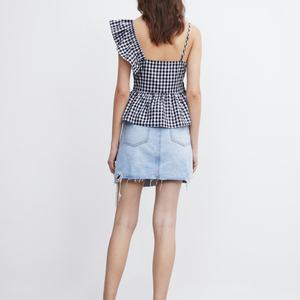 Ropa de Mujer sin mangas de algodón con volantes de moda Casual verano moda Crop Top - Product Image 5