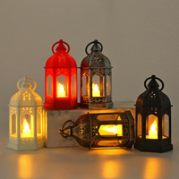 Lanterne porte-bougie électronique en plastique de style européen, vintage, inspirée des festivals marocains, fonction lampe à huile, ornement de petite taille C89