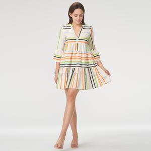 Robe Courte Rayée en Lin et Coton pour Femme – Nouvelle Collection Été Décontractée, Confortable et Tendance, Tissage Personnalisé - Product Image 4