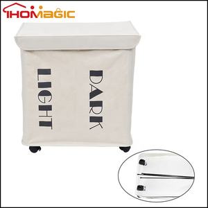 <span class=keywords><strong>Panier</strong></span> à <span class=keywords><strong>linge</strong></span> en toile pliable à <span class=keywords><strong>Double</strong></span> compartiments, carré pliable écologique pour vêtements sales avec roulettes - Product Image 5