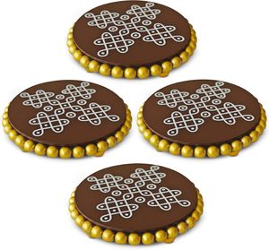 Alzata Decorativa Rotonda per Tavolino da Caffè con Bordo Dorato a Perline, Regalo Indiano, Diwali, Pooja - Vendita all'Ingrosso - Product Image 1