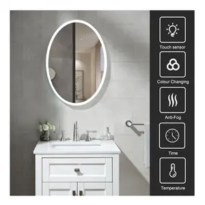 Espejo de ducha antiniebla para tocador, muebles, baño ovalado, espejo con luz Led