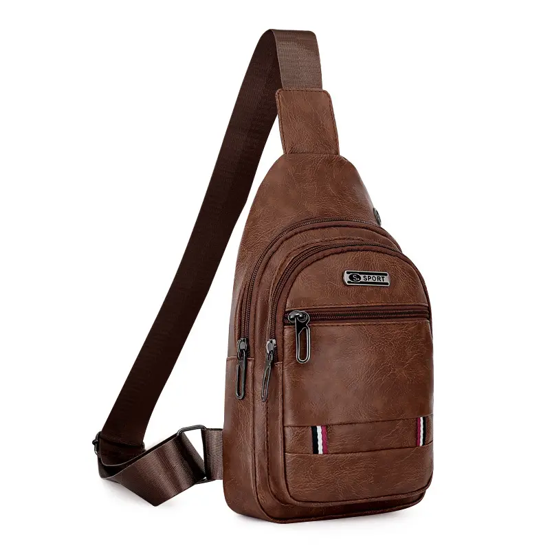 Wtb030 Nieuwe Mode Mannen Business Borst Tassen Pu Lederen Casual Crossbody Borst Schoudertas Outdoor Reis Sling Tassen Voor Heren