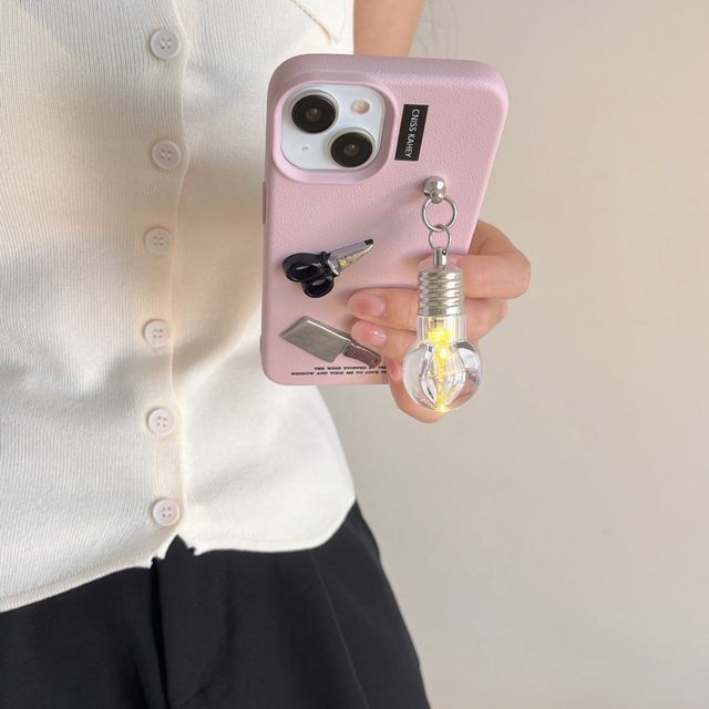 Light Designs Easy Turn on Cute Korea Shockproof Scissors and Knife Pattern Leather Protective Girls Case for Iphones 15 Pro Max