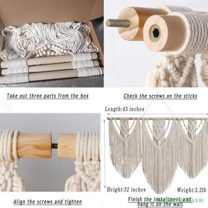 Tapiz de Macramé Grande para Colgar en la Pared, Estilo Boho, Tejido 100% Algodón, con Borlas, Cortina de Macramé Beige, Decoración Moderna y Elegante - Product Image 3