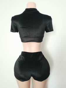 2026 Custom <strong>Velvet</strong> Full Zip up Crop Top <strong>Jacket</strong> and Shorts Sets for <strong>Women</strong> Casual Summer Color Block 2 Piece Set Y2k Tracksuit Set - Product Image 5