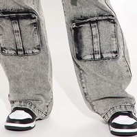 En iyi fiyat lüks bayanlar Baggy pantolon hızlı kuru 8 cepler kargo kot pantolon gevşek Fit ile Streetwear tarzı Denim pantolon