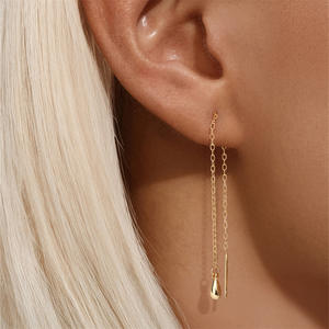 Lanshang anting-anting perak murni 925 anting-anting menjuntai rantai rumbai panjang berlapis emas anting-anting tetesan air Bulan Bintang kawat - Product Image 4