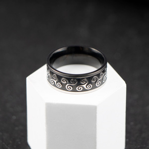 แหวนสแตนเลสทรงเรขาคณิต สีดำเหล็ก SA1164 เครื่องประดับของขวัญ - Product Image 2