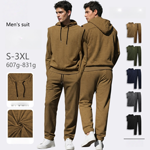 Setelan Training Pria Berkualitas Tinggi Warna Cokelat Vintage Solid Berkerudung 2 in 1 Ringan Lengan Panjang Celana Kasual Bernapas Cepat Kering untuk Musim Panas - Product Image 1