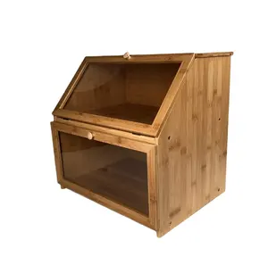 好的设计竹面包箱使用餐具篮子可拆卸2层面包储仓的厨房台面
