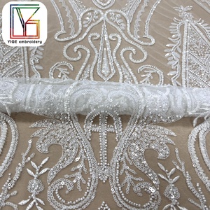 Sang Trọng Nặng Đính Cườm Sequin Vải Tuyn Ren Vải Mật Độ Cao Pháp Đám Cưới Cô Dâu Ngọc Trai Hạt Lưới Ren Vải Cho Váy Phụ Nữ - Product Image 5