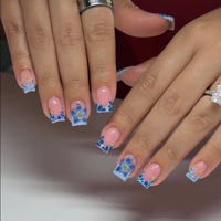Ongles artificiels courts en acrylique faits à la main, dégradé arc-en-ciel, French manucure, fleur blanche 3D, coquillage, perle de poisson doré, décor