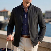 Blouson décontracté homme automne-printemps 100 % polyester doublé col montant bomber uni teint pour affaires et loisirs – Veste transfrontalière